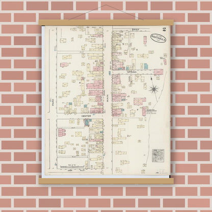 Old map wall art mockup — magnetic wood frame on brick wall — Sanborn Fire Insurance Map from Ashtabula, Ashtabula County, Ohio (1884), Sheet #0002