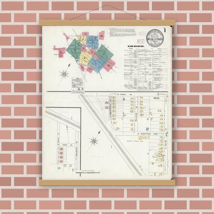 Old map wall art mockup — magnetic wood frame on brick wall — Sanborn Fire Insurance Map from Wayne, Delaware County, Pennsylvania (1909) - Complete Map Set