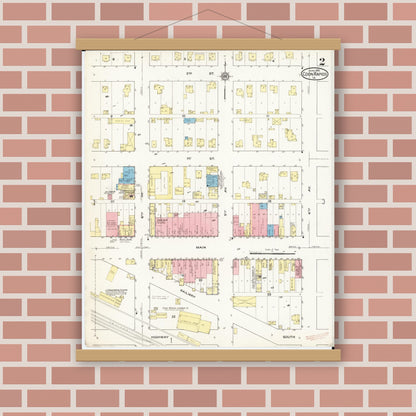 Old map wall art mockup — magnetic wood frame on brick wall — Sanborn Fire Insurance Map from Coon Rapids, Carroll County, Iowa (1915), Sheet #0002