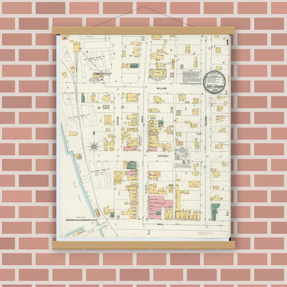 Old map wall art mockup — magnetic wood frame on brick wall — Sanborn Fire Insurance Map from East Jordan, Charlevoix County, Michigan (1901) - Complete Map Set