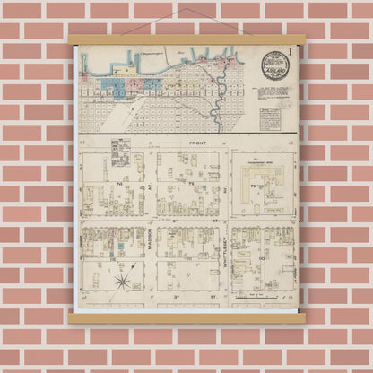 Old map wall art mockup — magnetic wood frame on brick wall — Sanborn Fire Insurance Map from Ashland, Ashland County, Wisconsin (1884), Sheet #0001