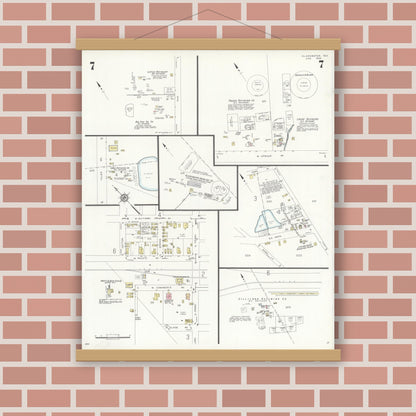 Old map wall art mockup — magnetic wood frame on brick wall — Sanborn Fire Insurance Map from Gladewater, Gregg County, Texas (1934), Sheet #0007