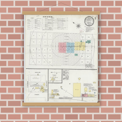 Old map wall art mockup — magnetic wood frame on brick wall — Sanborn Fire Insurance Map from Ennis, Ellis County, Texas (1896) - Complete Map Set