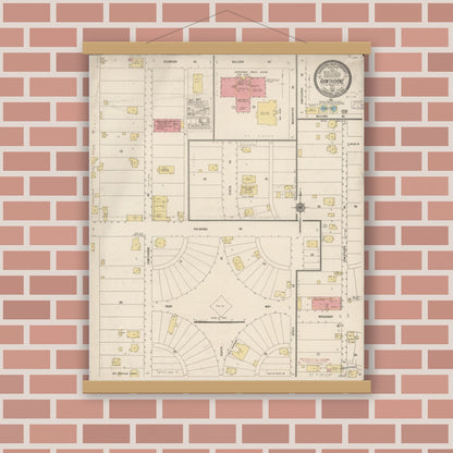 Old map wall art mockup — magnetic wood frame on brick wall — Sanborn Fire Insurance Map from Hawthorne, Los Angeles County, California (1916), Sheet #0001