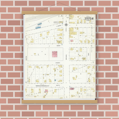 Old map wall art mockup — magnetic wood frame on brick wall — Sanborn Fire Insurance Map from Stryker, Williams County, Ohio (1916), Sheet #0004