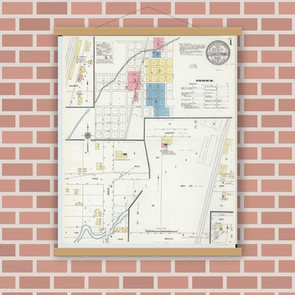 Old map wall art mockup — magnetic wood frame on brick wall — Sanborn Fire Insurance Map from Cedar Springs, Kent County, Michigan (1910), Sheet #0001
