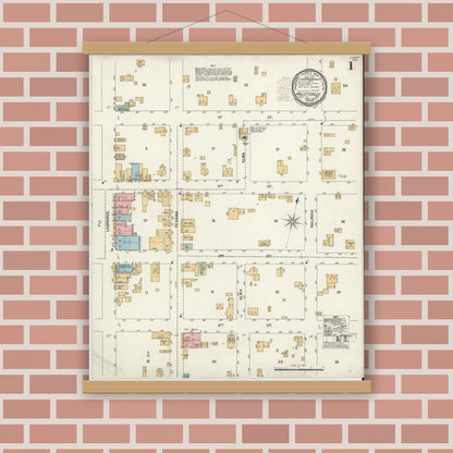 Old map wall art mockup — magnetic wood frame on brick wall — Sanborn Fire Insurance Map from Hallettsville, Lavaca County, Texas (1900) - Complete Map Set