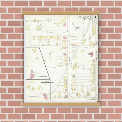 Old map wall art mockup — magnetic wood frame on brick wall — Sanborn Fire Insurance Map from Gallipolis, Gallia County, Ohio (1908), Sheet #0004