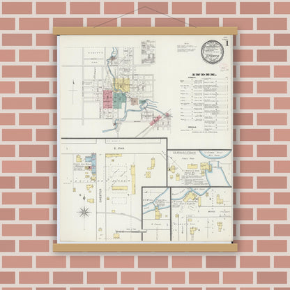 Old map wall art mockup — magnetic wood frame on brick wall — Sanborn Fire Insurance Map from Sparta, Monroe County, Wisconsin (1894), Sheet #0001
