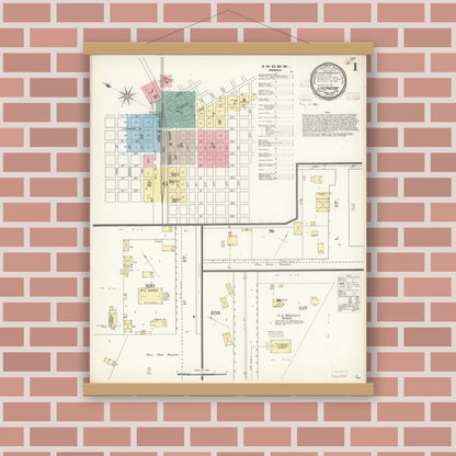 Old map wall art mockup — magnetic wood frame on brick wall — Sanborn Fire Insurance Map from Livermore, Alameda County, California (1893) - Complete Map Set
