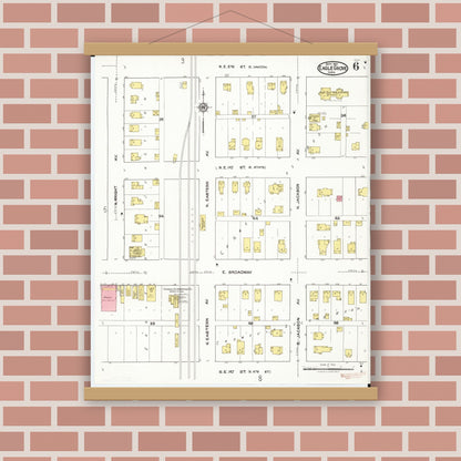 Old map wall art mockup — magnetic wood frame on brick wall — Sanborn Fire Insurance Map from Eagle Grove, Wright County, Iowa (1921), Sheet #0006