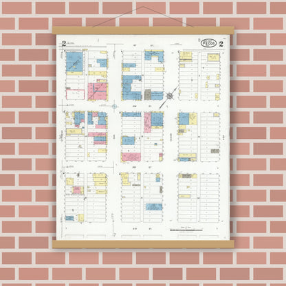 Old map wall art mockup — magnetic wood frame on brick wall — Sanborn Fire Insurance Map from Pecos, Reeves County, Texas (1927), Sheet #0002