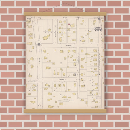 Old map wall art mockup — magnetic wood frame on brick wall — Sanborn Fire Insurance Map from Viroqua, Vernon County, Wisconsin (1922), Sheet #0006