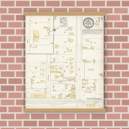 Old map wall art mockup — magnetic wood frame on brick wall — Sanborn Fire Insurance Map from Centerville, Alameda County, California (1913), Sheet #0001