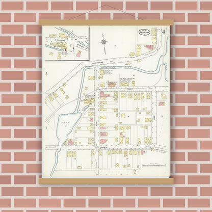 Old map wall art mockup — magnetic wood frame on brick wall — Sanborn Fire Insurance Map from Mohnton, Berks County, Pennsylvania (1912), Sheet #0004