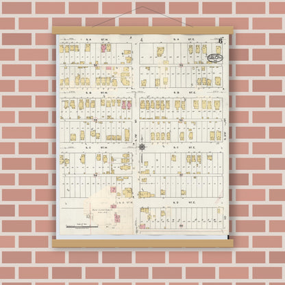 Old map wall art mockup — magnetic wood frame on brick wall — Sanborn Fire Insurance Map from Gas City, Grant County, Indiana (1932), Sheet #0006