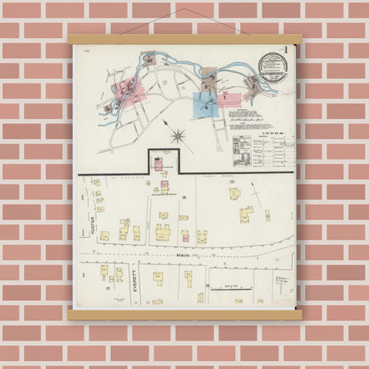 Old map wall art mockup — magnetic wood frame on brick wall — Sanborn Fire Insurance Map from Southbridge, Worcester County, Massachusetts (1888) - Complete Map Set
