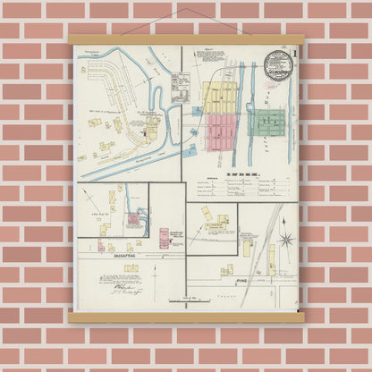 Old map wall art mockup — magnetic wood frame on brick wall — Sanborn Fire Insurance Map from Selins Grove, Snyder County, Pennsylvania (1890) - Complete Map Set