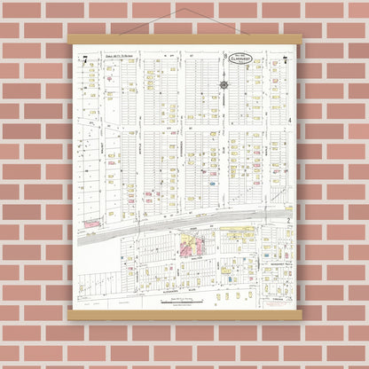 Old map wall art mockup — magnetic wood frame on brick wall — Sanborn Fire Insurance Map from Elmhurst, Du Page County, Illinois (1924), Sheet #0007
