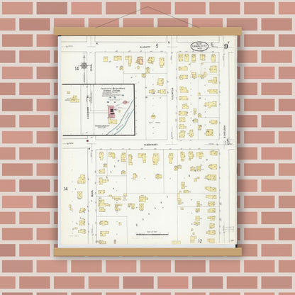 Old map wall art mockup — magnetic wood frame on brick wall — Sanborn Fire Insurance Map from Charlotte, Eaton County, Michigan (1911), Sheet #0009