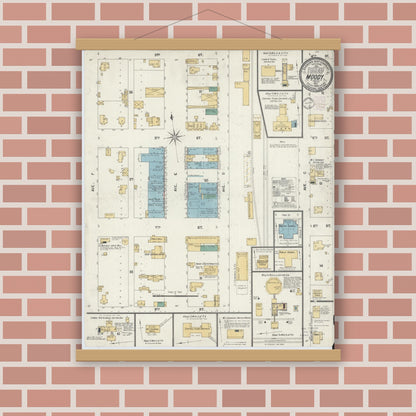 Old map wall art mockup — magnetic wood frame on brick wall — Sanborn Fire Insurance Map from Moody, McLennan County, Texas (1902), Sheet #0001