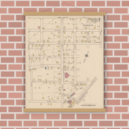 Old map wall art mockup — magnetic wood frame on brick wall — Sanborn Fire Insurance Map from Lufkin, Angelina County, Texas (1922), Sheet #0007