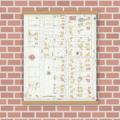 Old map wall art mockup — magnetic wood frame on brick wall — Sanborn Fire Insurance Map from Ligonier, Noble County, Indiana (1901), Sheet #0006