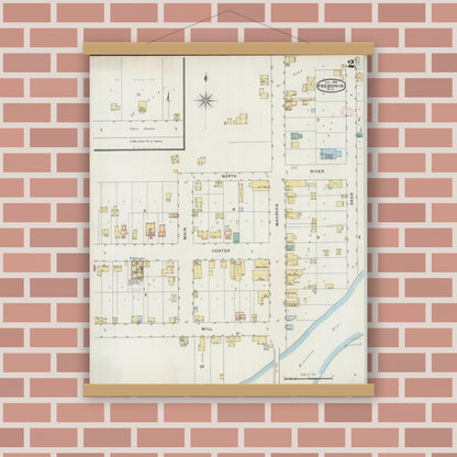 Old map wall art mockup — magnetic wood frame on brick wall — Sanborn Fire Insurance Map from Fredonia, Ozaukee County, Wisconsin (1894), Sheet #0002
