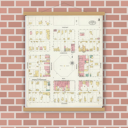 Old map wall art mockup — magnetic wood frame on brick wall — Sanborn Fire Insurance Map from Kahoka, Clark County, Missouri (1898), Sheet #0003