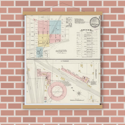 Old map wall art mockup — magnetic wood frame on brick wall — Sanborn Fire Insurance Map from Crestline, Crawford County, Ohio (1887), Sheet #0001
