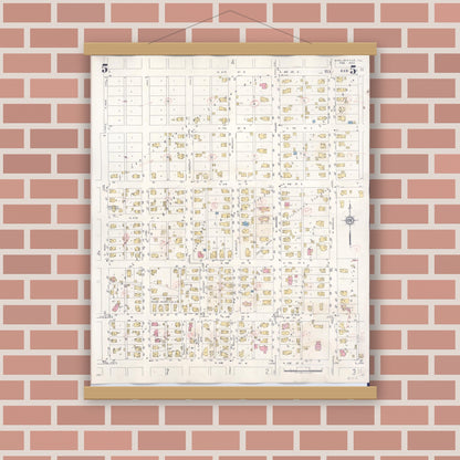 Old map wall art mockup — magnetic wood frame on brick wall — Sanborn Fire Insurance Map from Shelbyville, Shelby County, Illinois (1941), Sheet #0005
