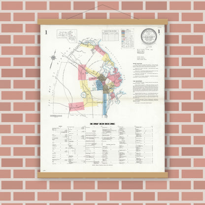 Old map wall art mockup — magnetic wood frame on brick wall — Sanborn Fire Insurance Map from Cohasset, Norfolk County, Massachusetts (1935), Sheet #0001