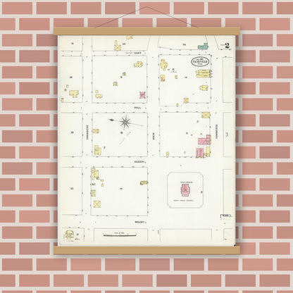 Old map wall art mockup — magnetic wood frame on brick wall — Sanborn Fire Insurance Map from Fairfield, Freestone County, Texas (1907), Sheet #0002