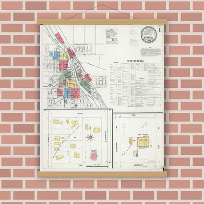 Old map wall art mockup — magnetic wood frame on brick wall — Sanborn Fire Insurance Map from Big Rapids, Mecosta County, Michigan (1899) - Complete Map Set
