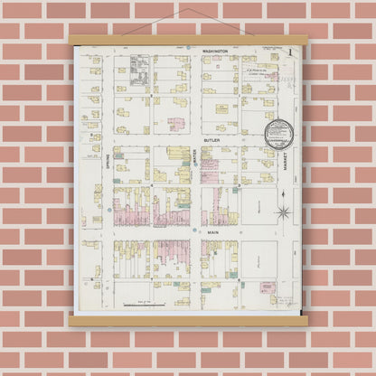 Old map wall art mockup — magnetic wood frame on brick wall — Sanborn Fire Insurance Map from Loudonville, Ashland County, Ohio (1889) - Complete Map Set