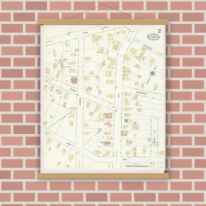 Old map wall art mockup — magnetic wood frame on brick wall — Sanborn Fire Insurance Map from Richmond, Macomb County, Michigan (1913), Sheet #0002