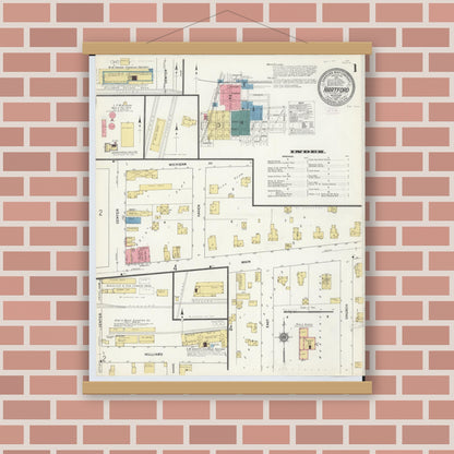 Old map wall art mockup — magnetic wood frame on brick wall — Sanborn Fire Insurance Map from Hartford, Van Buren County, Michigan (1911) - Complete Map Set