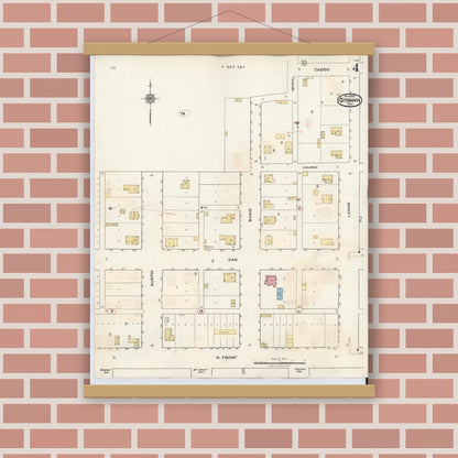 Old map wall art mockup — magnetic wood frame on brick wall — Sanborn Fire Insurance Map from Strawn, Palo Pinto County, Texas (1944), Sheet #0004
