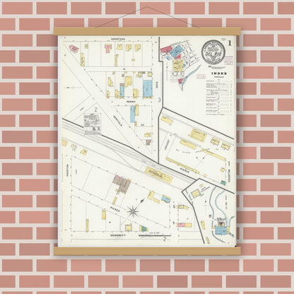 Old map wall art mockup — magnetic wood frame on brick wall — Sanborn Fire Insurance Map from Del Rio, Val Verde County, Texas (1905) - Complete Map Set