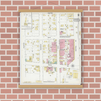 Old map wall art mockup — magnetic wood frame on brick wall — Sanborn Fire Insurance Map from Tuscola, Douglas County, Illinois (1892), Sheet #0002