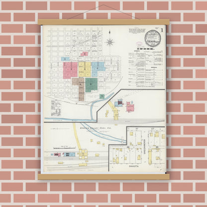 Old map wall art mockup — magnetic wood frame on brick wall — Sanborn Fire Insurance Map from Spring Valley, Bureau County, Illinois (1893) - Complete Map Set