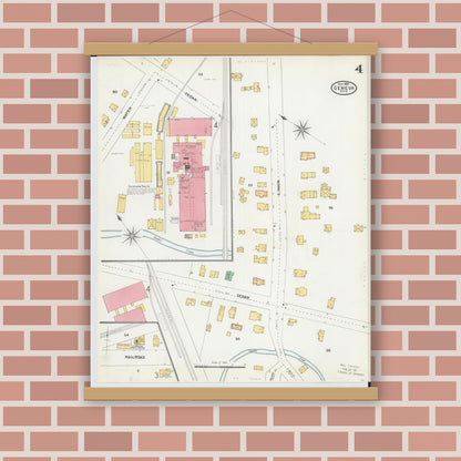 Old map wall art mockup — magnetic wood frame on brick wall — Sanborn Fire Insurance Map from Geneva, Ashtabula County, Ohio (1904), Sheet #0004