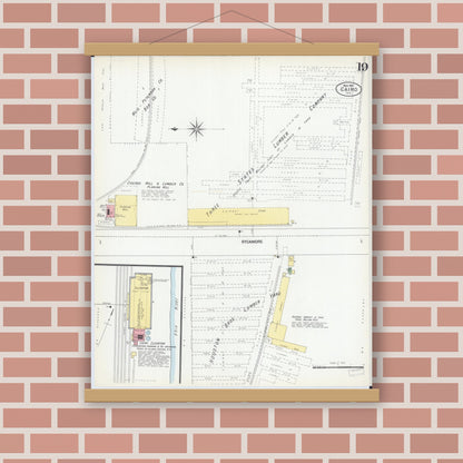 Old map wall art mockup — magnetic wood frame on brick wall — Sanborn Fire Insurance Map from Cairo, Alexander County, Illinois (1901), Sheet #0019