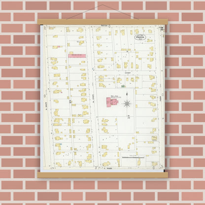 Old map wall art mockup — magnetic wood frame on brick wall — Sanborn Fire Insurance Map from Marion, Marion County, Ohio (1900), Sheet #0002