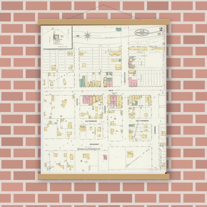 Old map wall art mockup — magnetic wood frame on brick wall — Sanborn Fire Insurance Map from Stewartville, Olmsted County, Minnesota (1899), Sheet #0002
