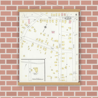 Old map wall art mockup — magnetic wood frame on brick wall — Sanborn Fire Insurance Map from Salamanca, Cattaraugus County, New York (1910), Sheet #0008