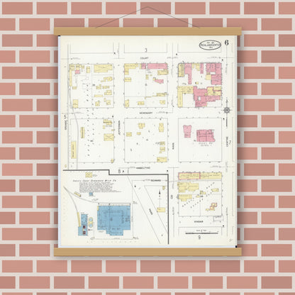 Old map wall art mockup — magnetic wood frame on brick wall — Sanborn Fire Insurance Map from Richland Center, Richland County, Wisconsin (1912), Sheet #0006