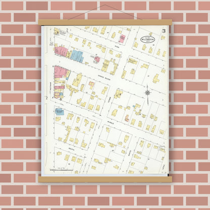 Old map wall art mockup — magnetic wood frame on brick wall — Sanborn Fire Insurance Map from Williamston, Ingham County, Michigan (1910), Sheet #0003