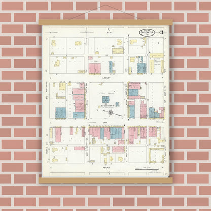 Old map wall art mockup — magnetic wood frame on brick wall — Sanborn Fire Insurance Map from Sweetwater, Nolan County, Texas (1914), Sheet #0003