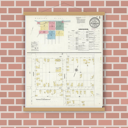 Old map wall art mockup — magnetic wood frame on brick wall — Sanborn Fire Insurance Map from Plymouth, Washington County, North Carolina (1910) - Complete Map Set